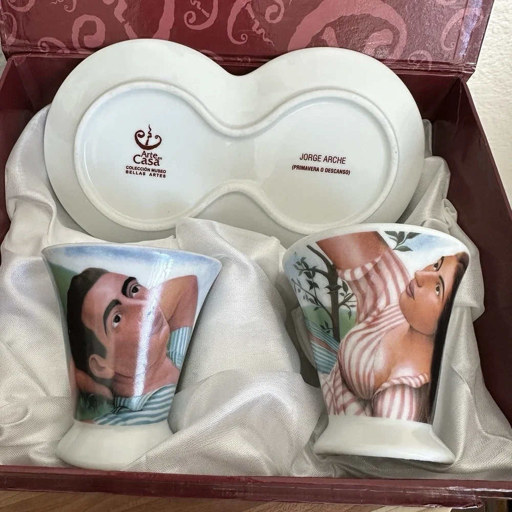 Jorge Arche Arte Casa Collection Espresso Cups‎ Saucer Set Multicolor Box Signed